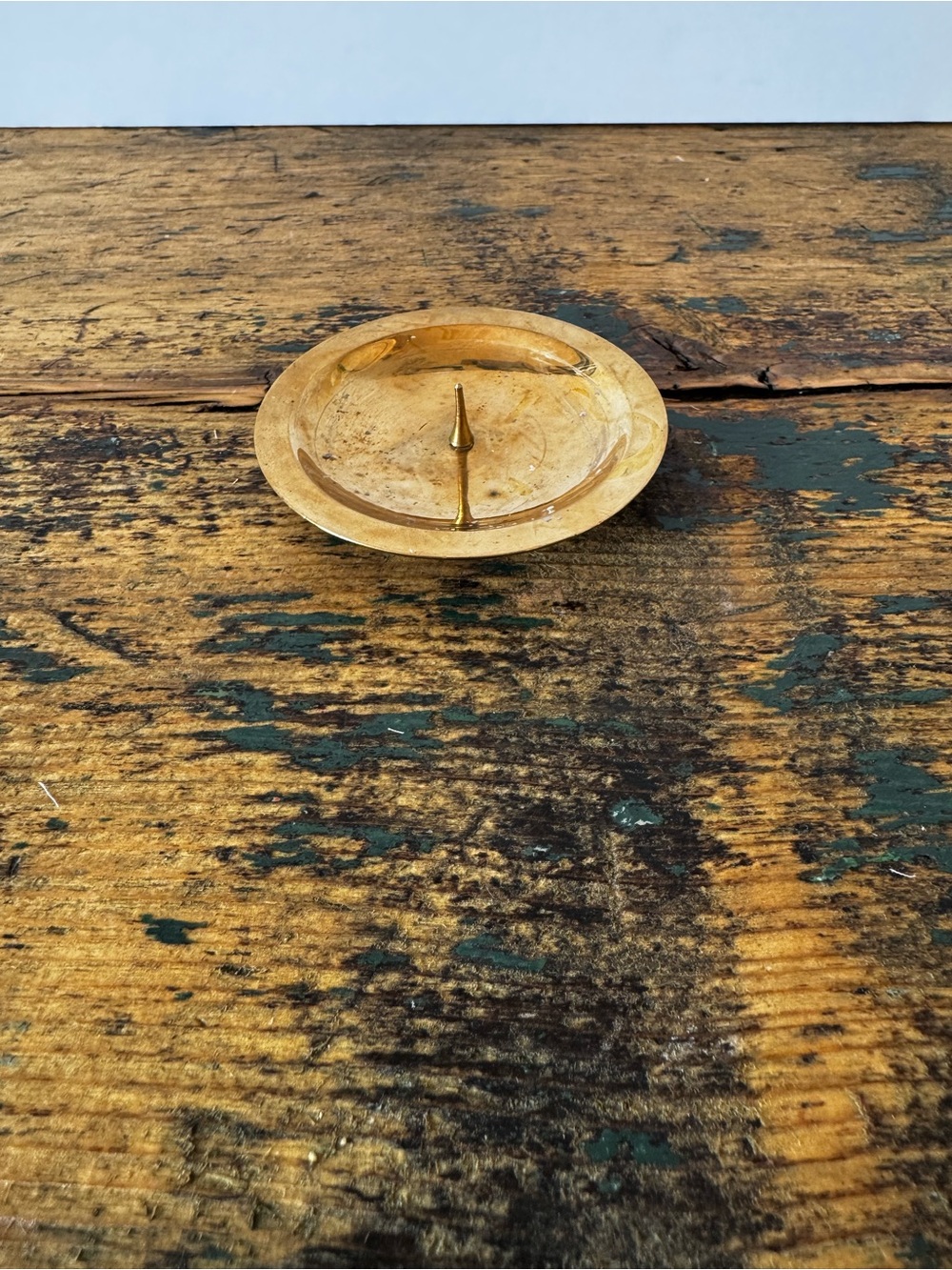 Brass Pillar Candle Holder with Center Spike - Gold Tone